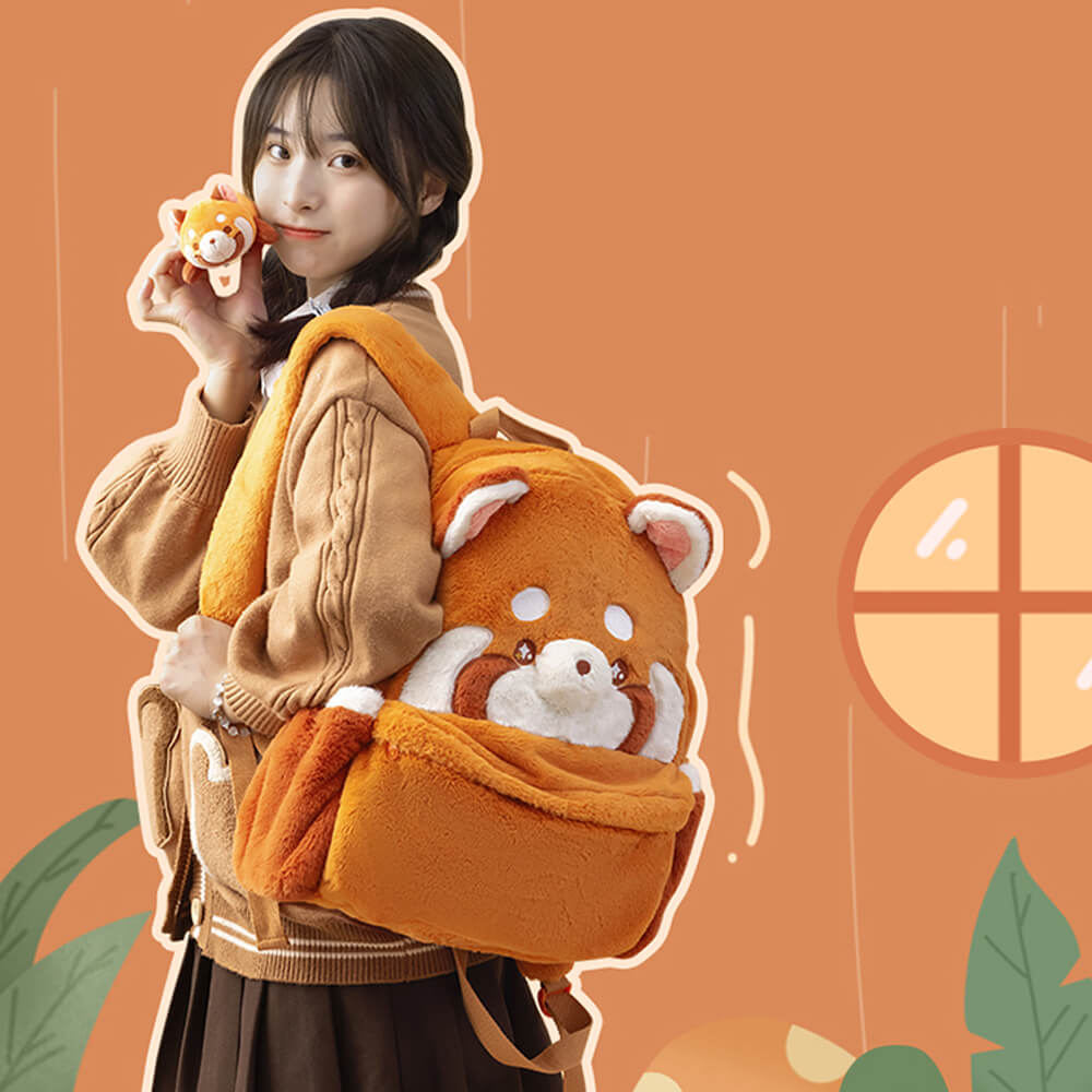 Red Panda Backpack - Cute Plush Bag