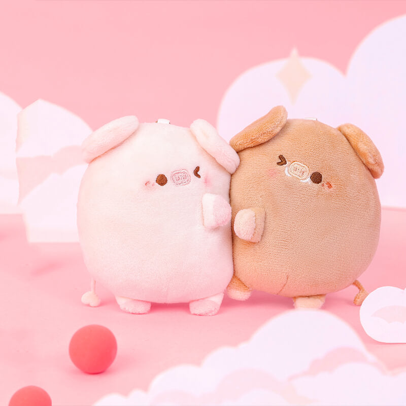 Couple Pig Plush Pendant Keychain Set With Magnet