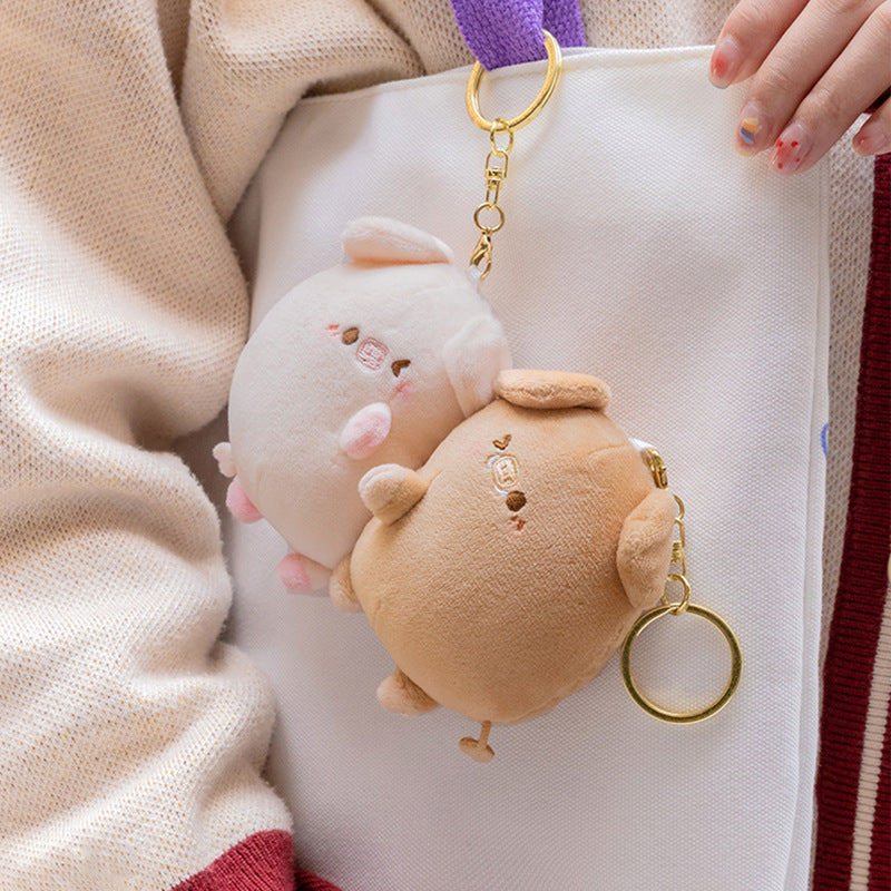 Couple Pig Plush Pendant Keychain Set With Magnet