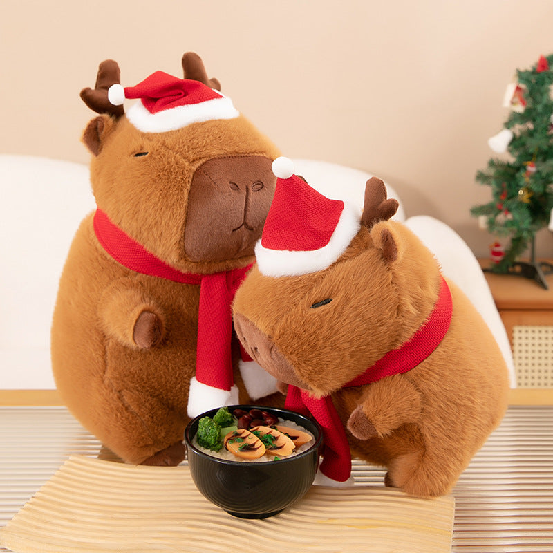 Christmas Capybara Plush with Reindeer Horn