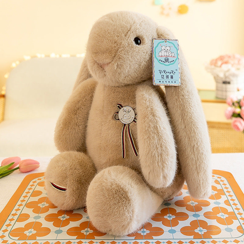 Rabbit Stuffed Animal Big Ears Plushie With Badge