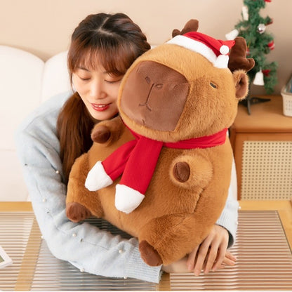 Christmas Capybara Plush with Reindeer Horn