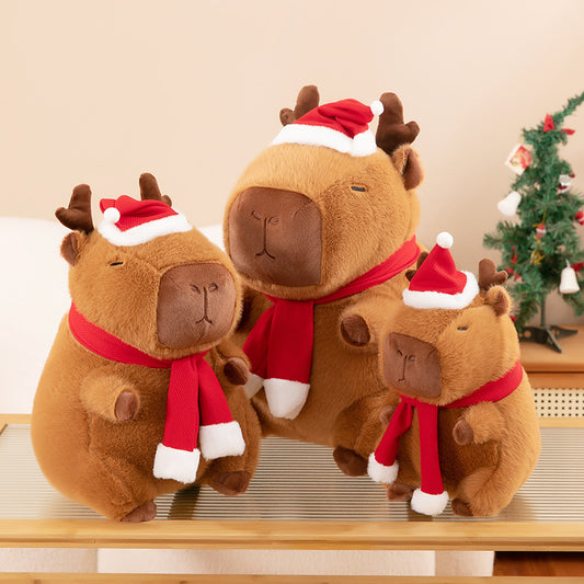 Christmas Capybara Plush with Reindeer Horn