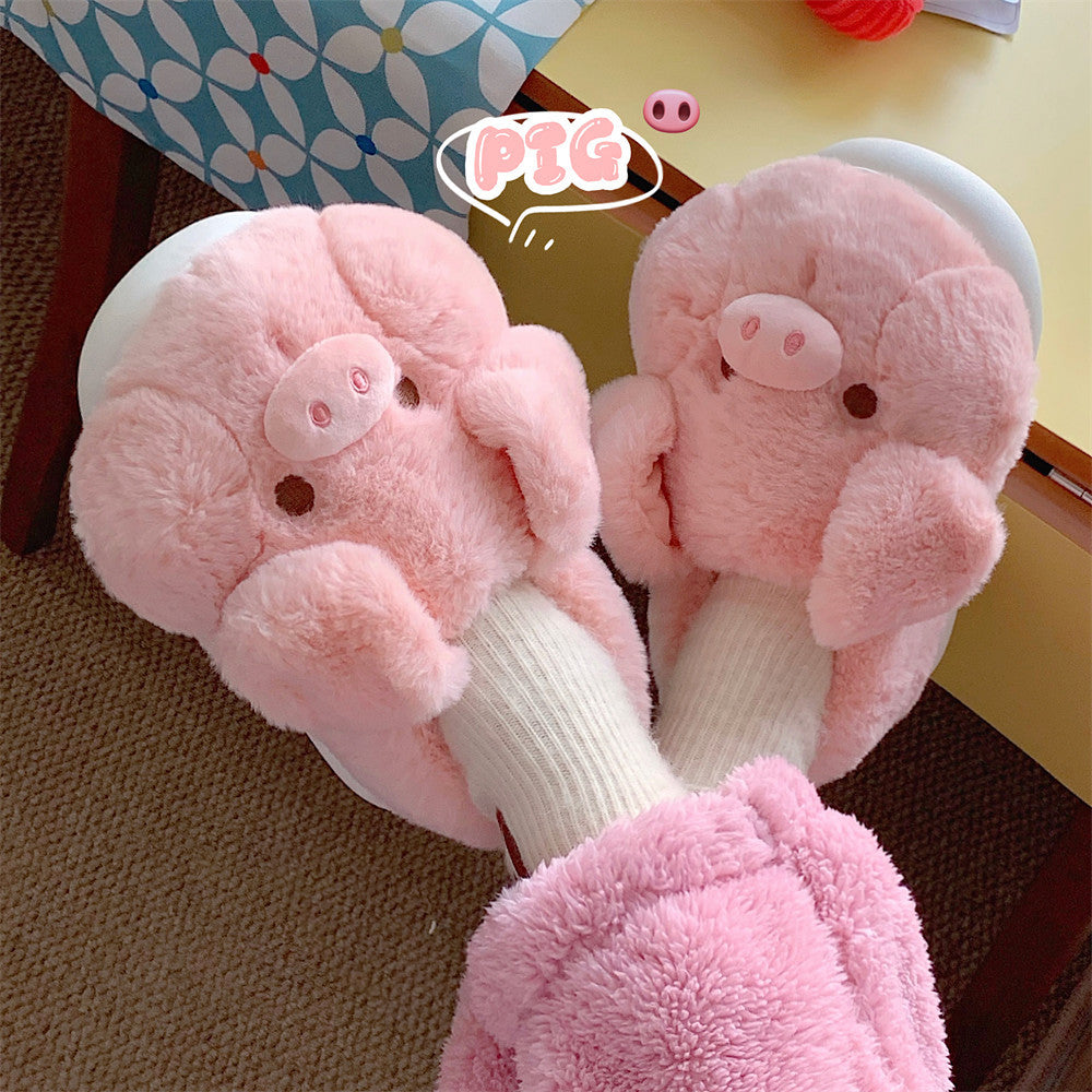 Cute Pink Pig Fluffy Slippers