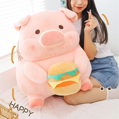 Pink Pig Stuffed Animal With Hamburger
