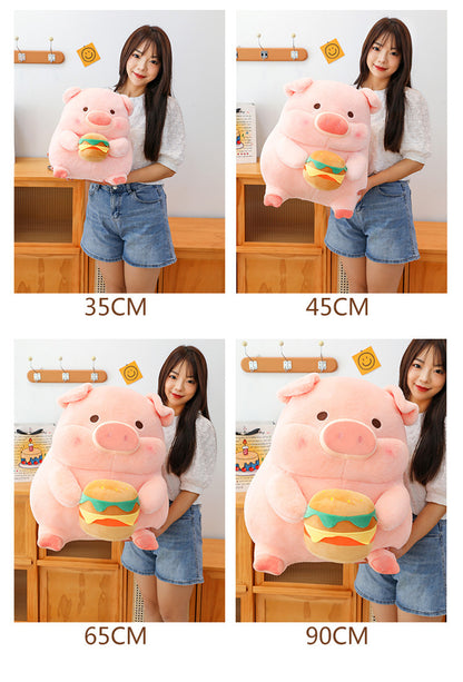 Pink Pig Stuffed Animal With Hamburger
