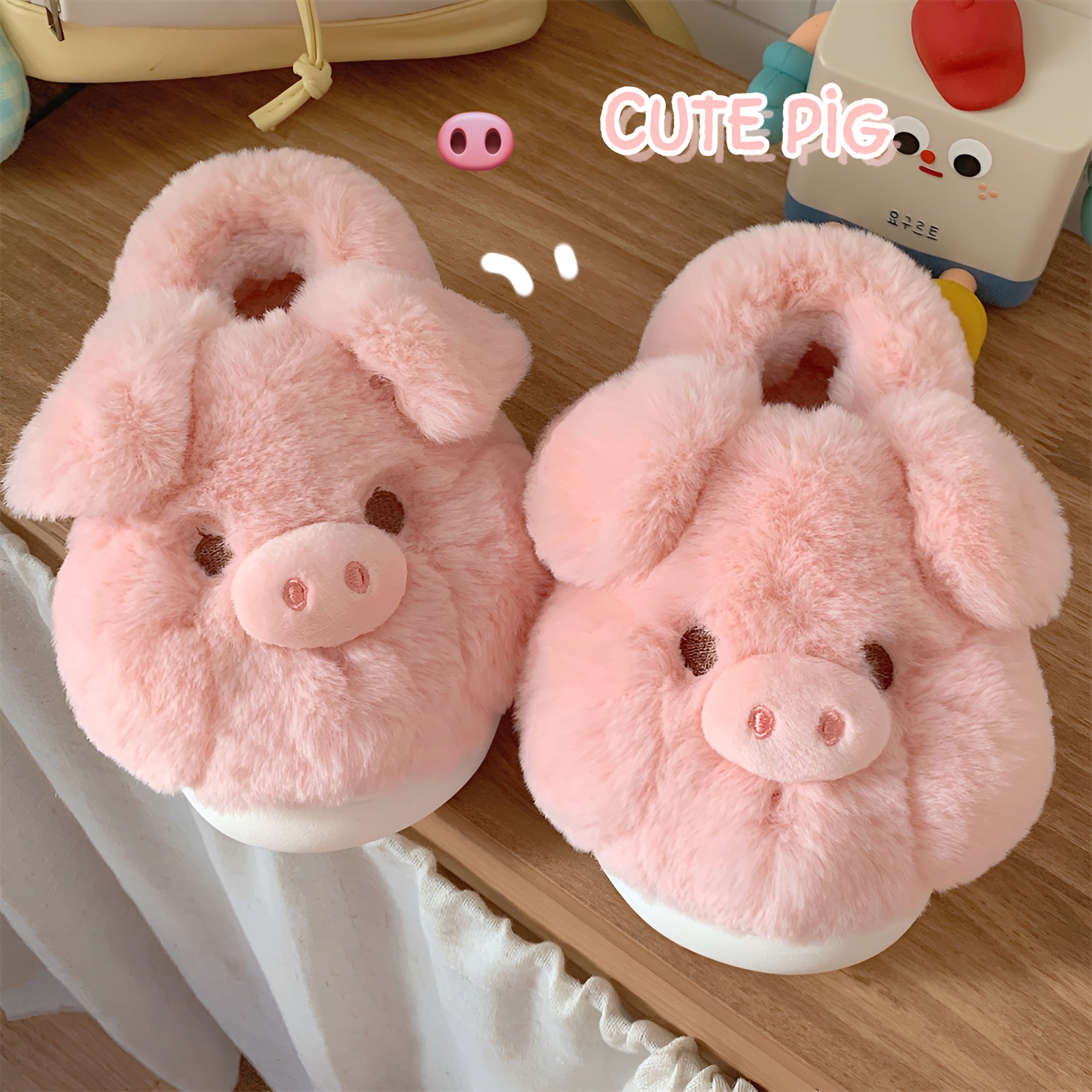 Fuzzy pig shops slippers