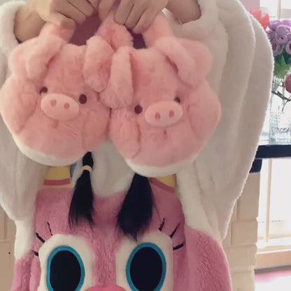 Cute Pink Pig Fluffy Slippers
